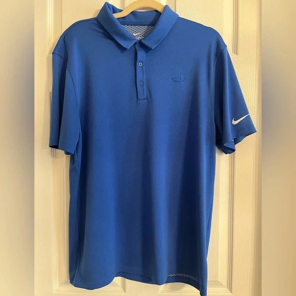 Nike Golf Dri Fit Blue Polo Shirt Short Sleeves Men size L 100% Polyester‎ - Picture 3 of 8
